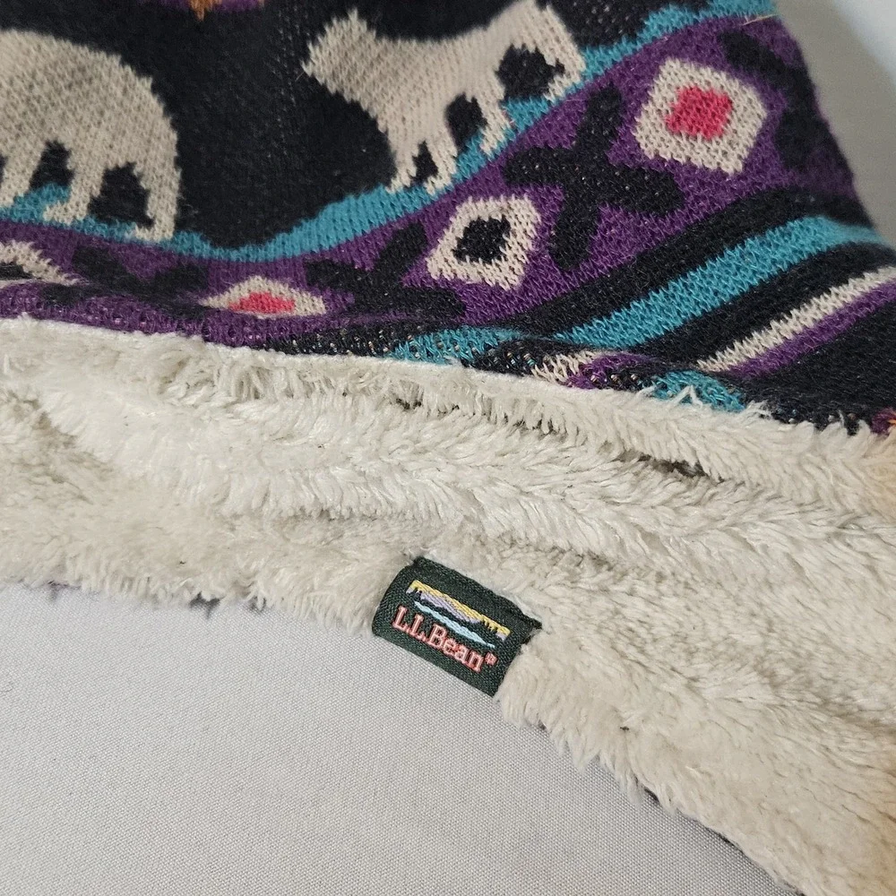 LL‎ Bean Hat Freeport Polar Bear Winter Fleece Beanie Pom Pom Knit Ski S/M